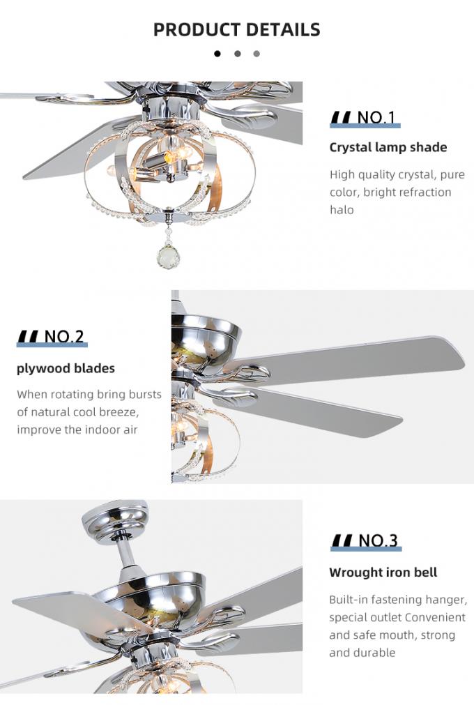 Le restaurant à la maison décoratif de hautes de produit lames du fer 52Inch 5 a mené la lumière de fan de plafond