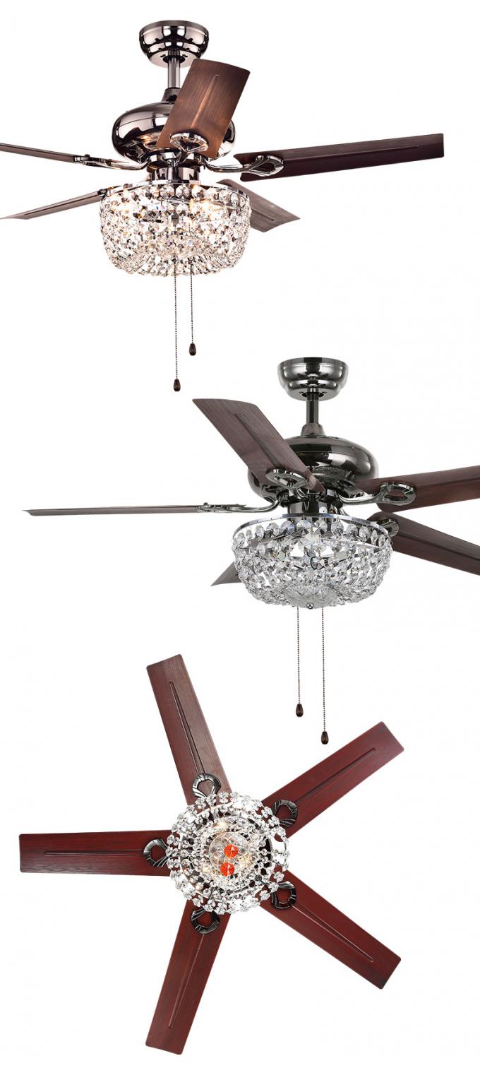 Les lames décoratives en métal de bureau de salon tirent Crystal Ceiling Fan With Light à chaînes