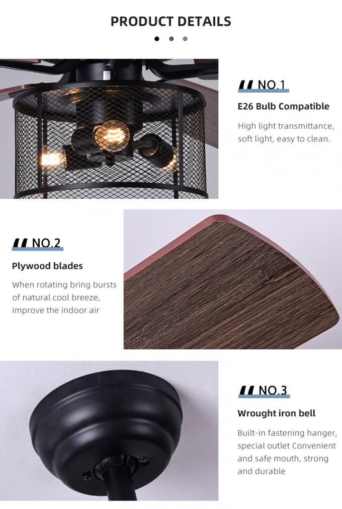 Fan de plafond 5 menée grand par contreplaqué de moteur à courant alternatif de C.C d'hôtel de Ministère de l'Intérieur de décor d'économie de puissance avec la lumière
