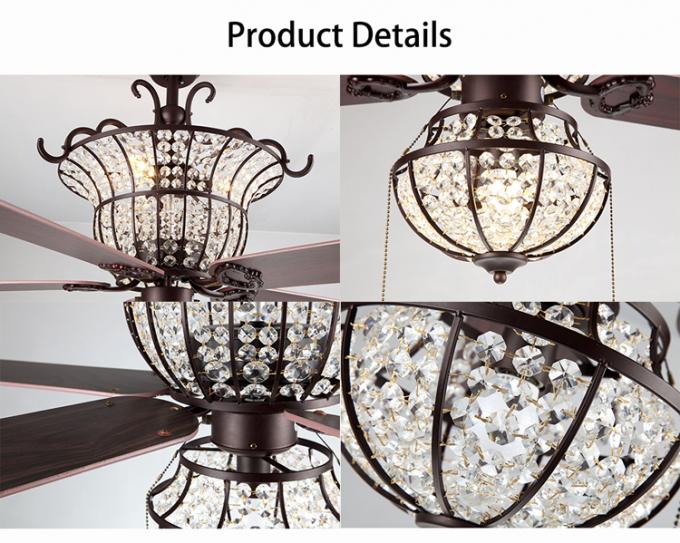 Lumière de luxe de Crystal Ceiling Fan With LED de lustre de fabrication de profession