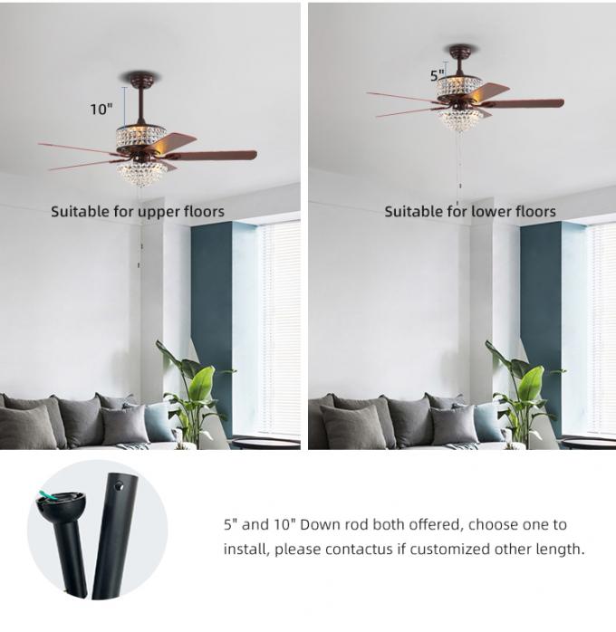 Lustre moderne de plafond de chambre à coucher de cristal à télécommande en gros de 5 lames de Zhongshan avec la fan