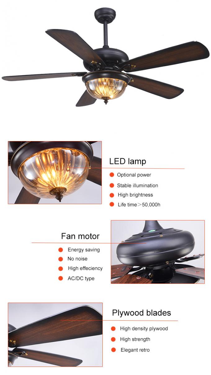 Westing loge 52cm fan de plafond à la maison spéciale décorative de 5 lames et de 3 abats-jour avec la lumière